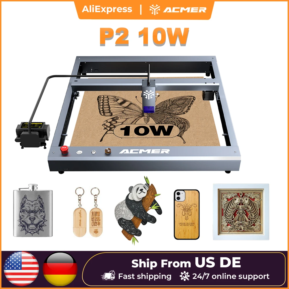 

ACMER P2 10W Laser Engraver Machine Wood Engraving CNC Cutting Machine APP WIFI Control Woodworking Tools With Auto Air Pump