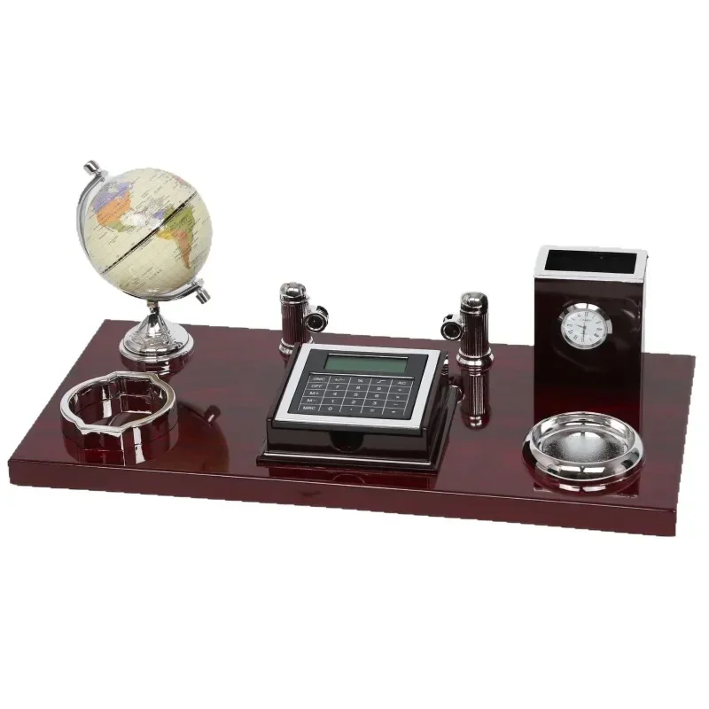 

Retro solid wood desk ornament with computer pen holder globe practical gift desk