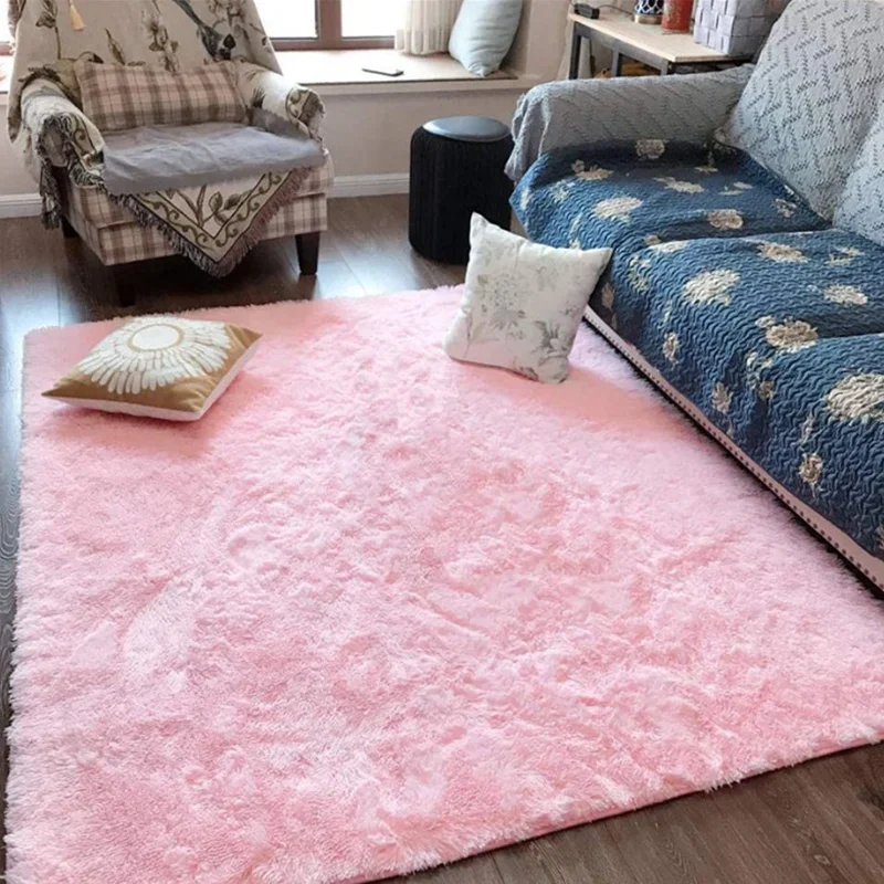 Alfombra rosa para niñas, alfombra suave peluda para niños, decoración para sala de estar, felpudo para adolescentes, alfombras mullidas rojas