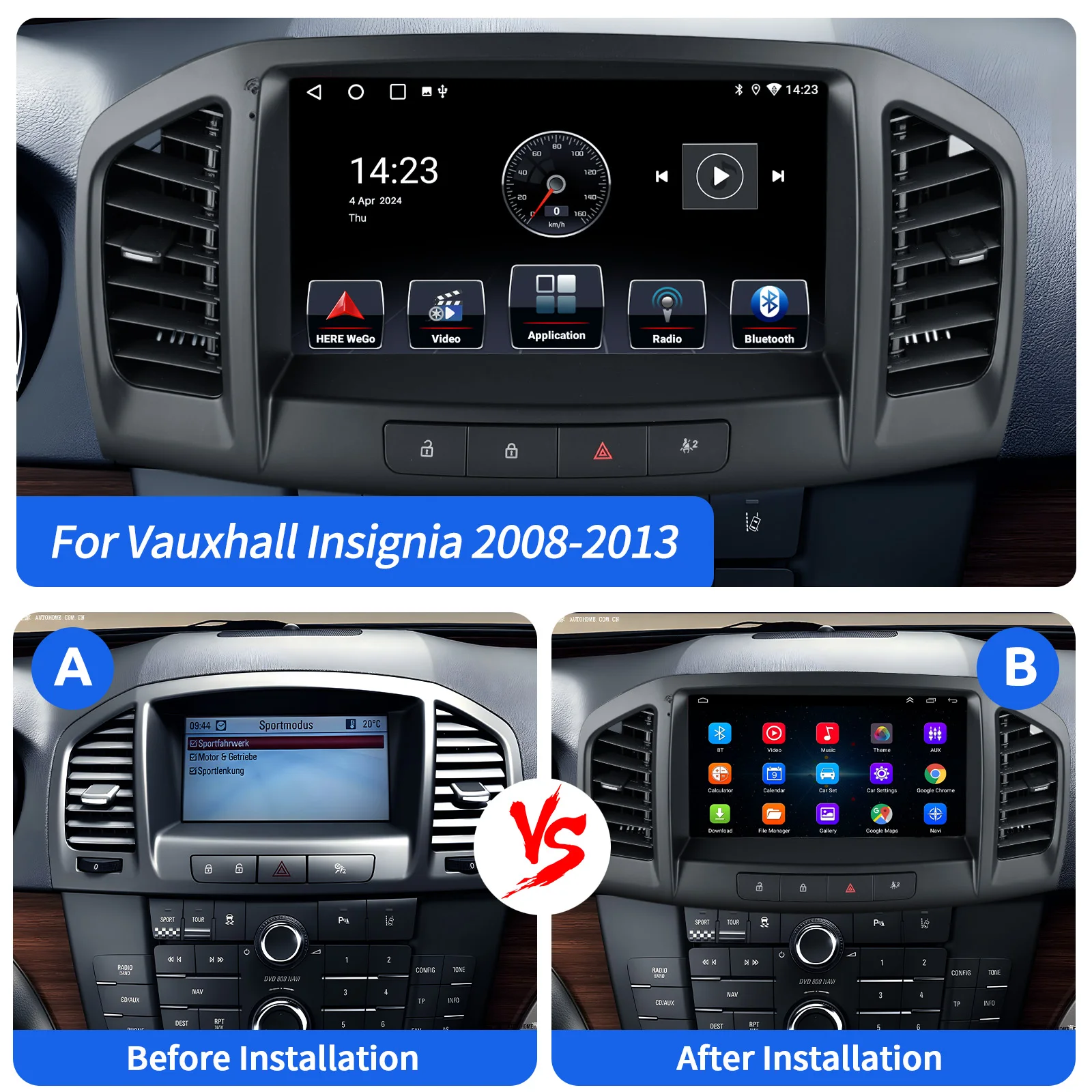 ESSGOO 9 "Android 14 Radio estéreo de coche para Opel Insignia 2008-12 inalámbrico Carplay Android Auto GPS Navi FM BT RDS SWC Mirror Link