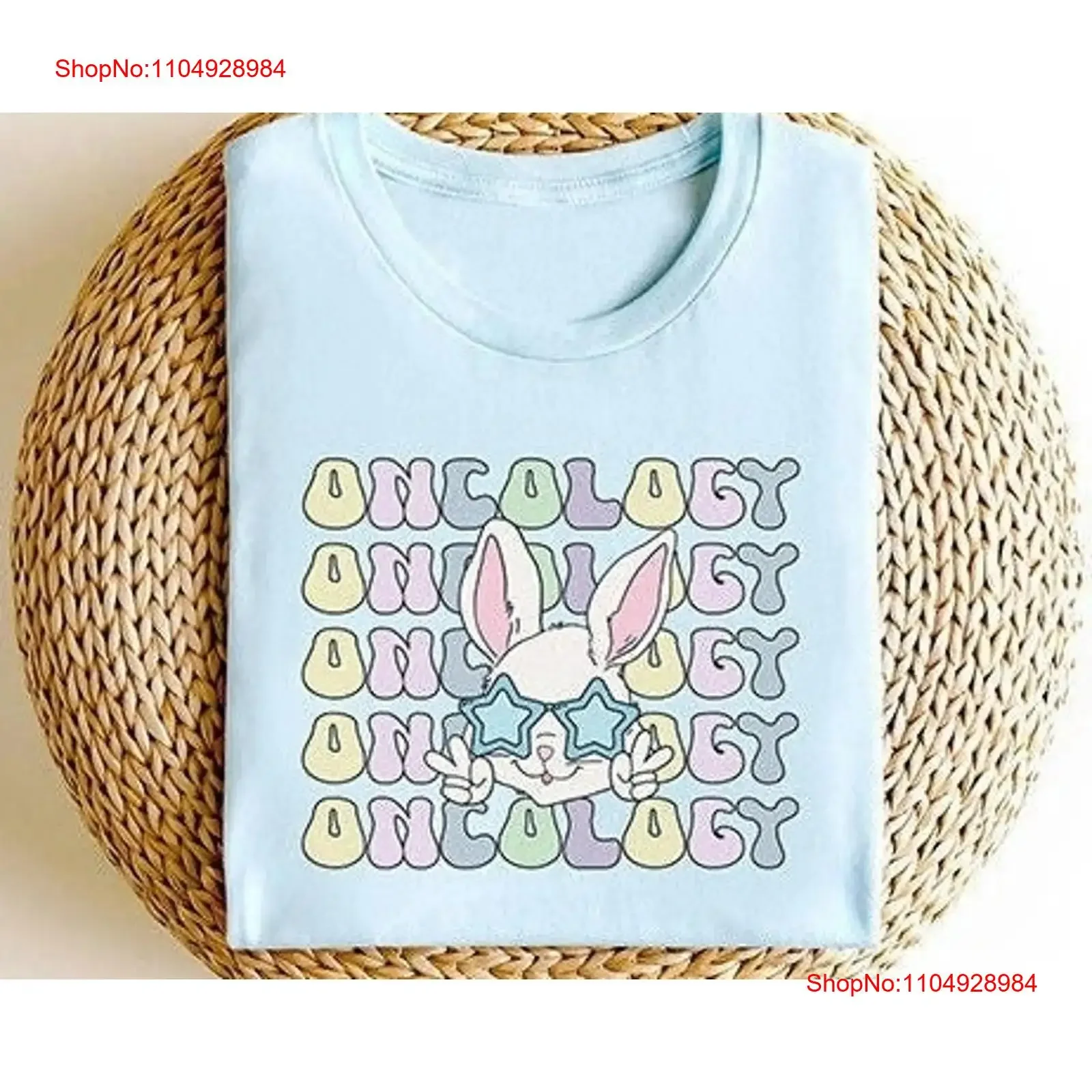 

Retro Oncology Easter T Shirt Funny Onc BMT Nurse Rn Tech Spring Bunny Cancer Unit Huc Aid Groovy vintage Washed Slightly