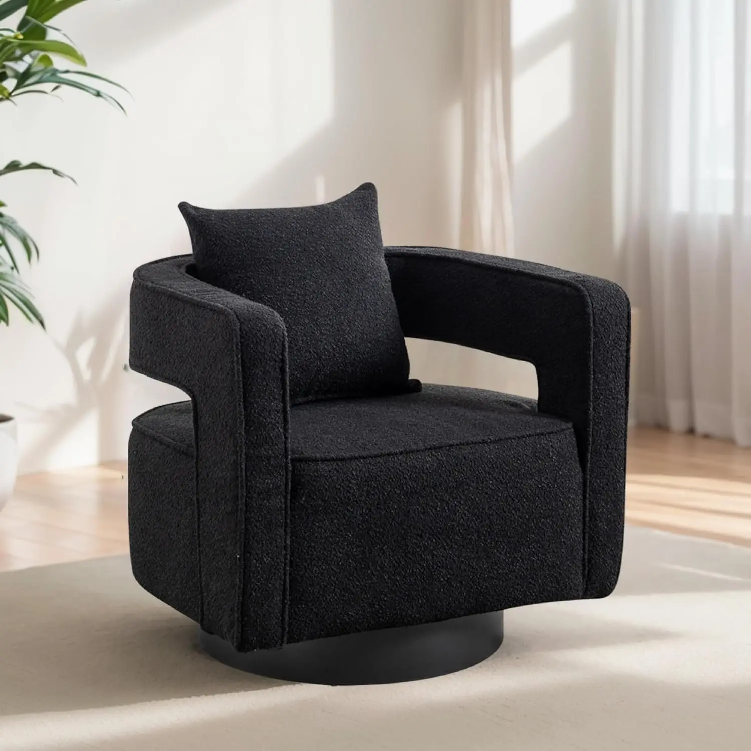 

Кресло-барабан 29 дюймов с поворотным механизмом, обитое, с круглыми подлокотниками, для гостиной и спальни, черное, на заказ