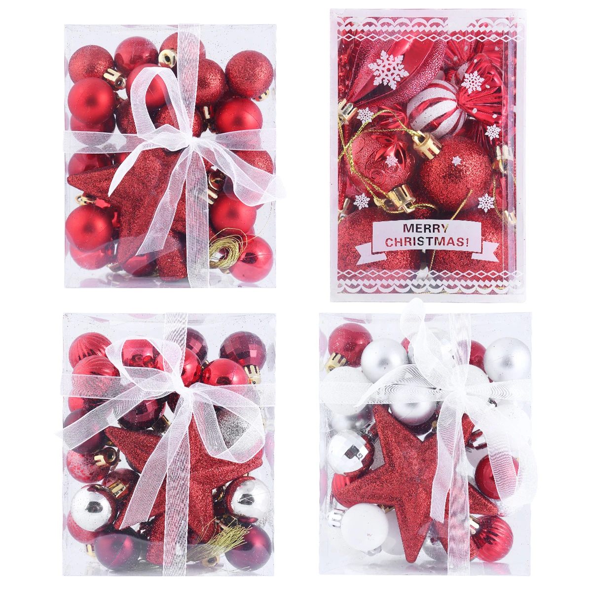 1 Box Christmas Tree Decorations Set Red and White Shatterproof Ball Ornaments Hanging Ornaments Home Party Decor Accessories