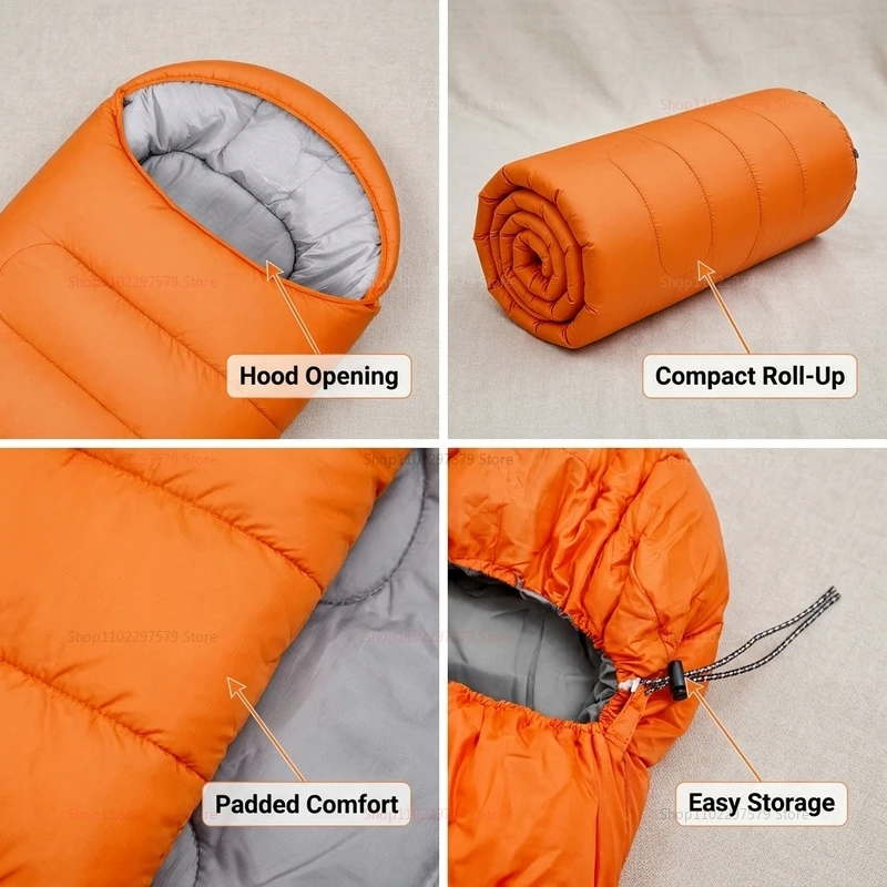 Camping sleeping bag light 4 seasons warm envelope backpack outdoor mummy cotton winter sleeping bag camp camp sleeping equipmen view 3