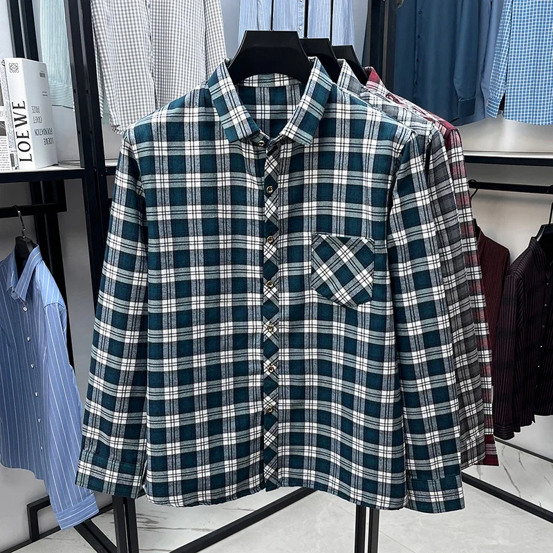 

Men's Plaid Shirt Long Sleeve Lapel Collar Cotton Blend Fabric Casual Business Daily Wear Breathable Comfortable