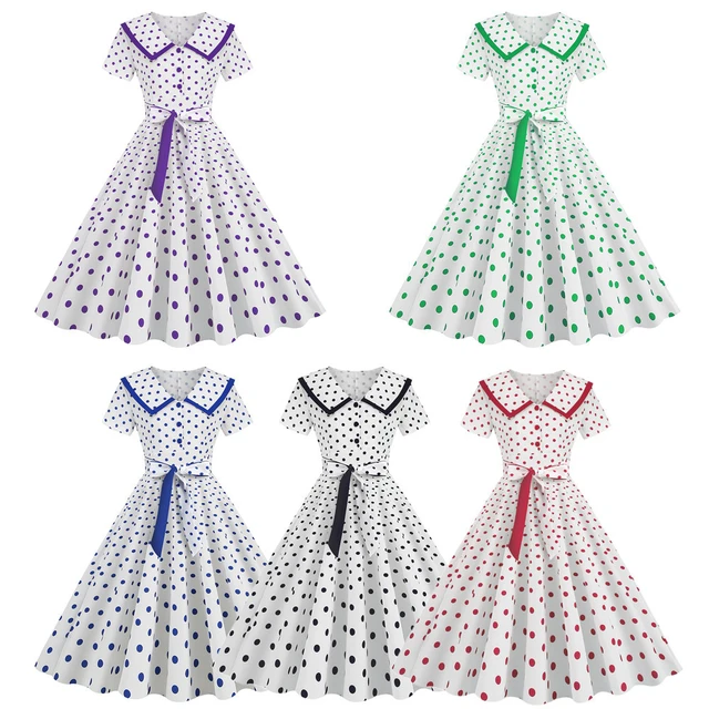 Elegant Women Rockabilly Dress Polka Dots Big Hem Cocktail Dress 1960s 50s Audrey Hepburn Retro Vintage Party Dresses AliExpress