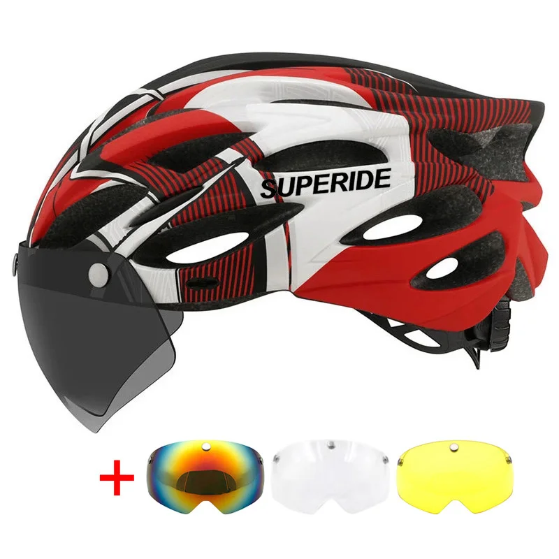 SUPERIDE Fahrradhelm für Herren und Damen, mit magnetischer Schutzbrille und Sonnenblende, Sport, ultraleicht, Rennrad, MTB, Fahrradhelm