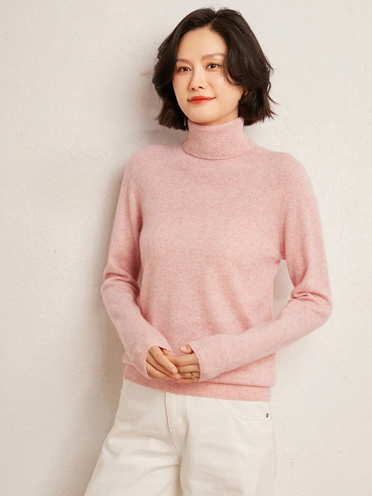 100% Pure Cashmere Sweaters Women' Lapel Knitted Pullover Casual Loose High-End Sweater Autumn New High-Neck Cashmere Base Shirt