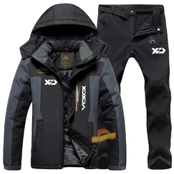 2024 New Men's Winter Fishing Suits Windproof Waterproof Outdoor Fleece Thicken Warm Coldproof Ski Hiking Camping Two Piece Sets