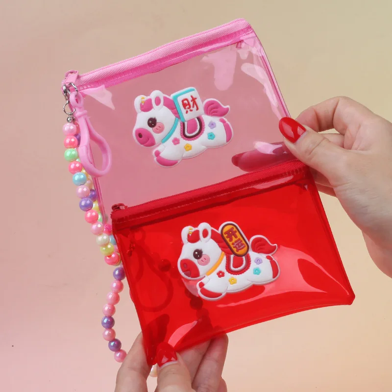 Transparent Wallet  Horse Coin Purse Mini Earphone Storage Bag Transparent Bead Chain Organizer For Party Favors Kids