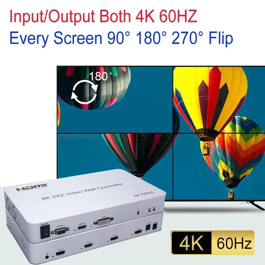 4K 60hz 2 3 4 TV Splicer 1x2 1x4 2x2 90° 180 Rotate HDMI Video Wall Controller Video Processor Vertical Portrait Screen Splicer