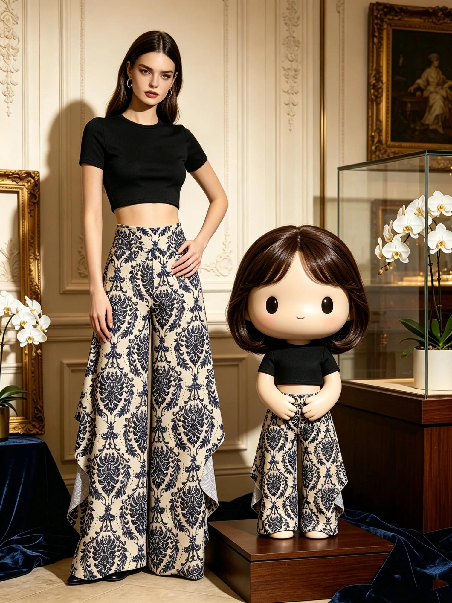 Women's plus Size Geometric Pattern Wide Leg Pants Casual Elastic Waistband Fashionable Printed Trousers