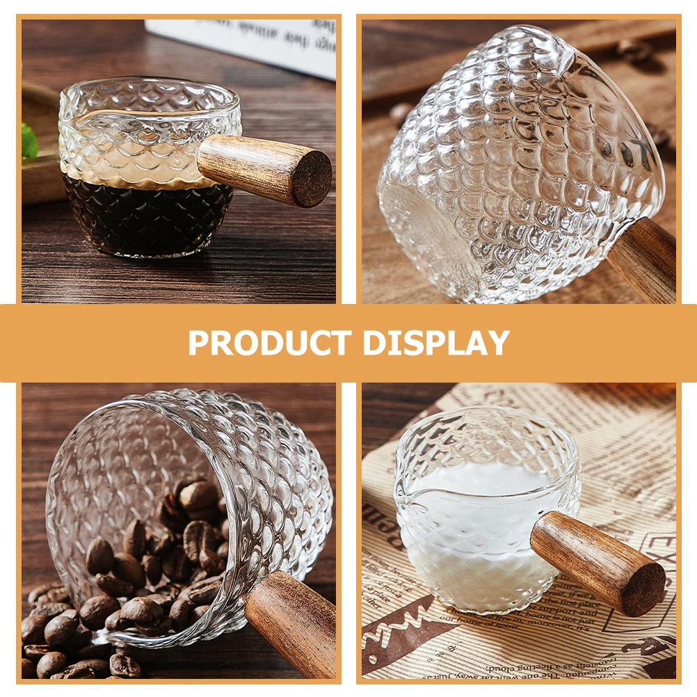 

Milk Pitcher Clear Creamer Carafe Wooden Handle Heat Resistant Multi-Use Coffee Bar Accessory Glass Cup for Coffee