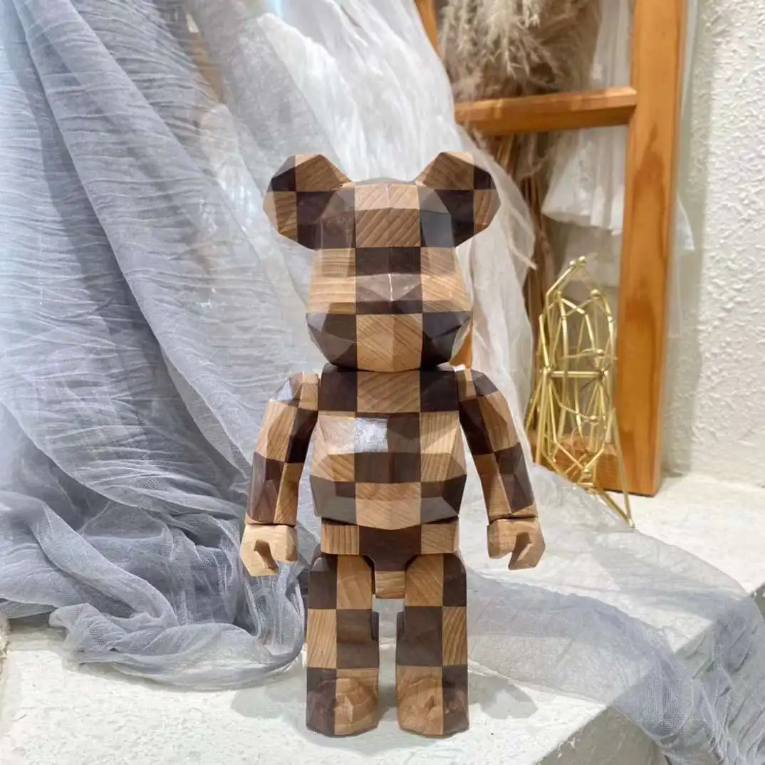 

Natural Wooden Bearbrick 400% Diamond Chessboard 28cm - Handcrafted Wood Bear Statue for Desk Ornament and Birthday Present