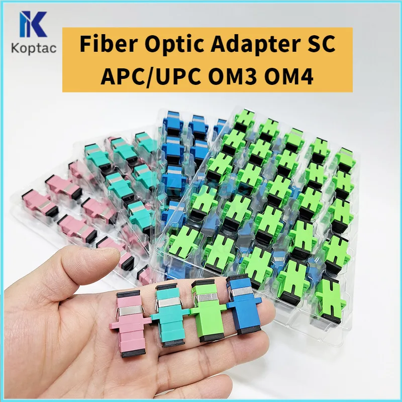 50 buah untuk SC UPC/APC OM3/OM4 serat optik Coupler Simplex konektor kabel Optica SM MM serat Simplex flens adaptor FTTH