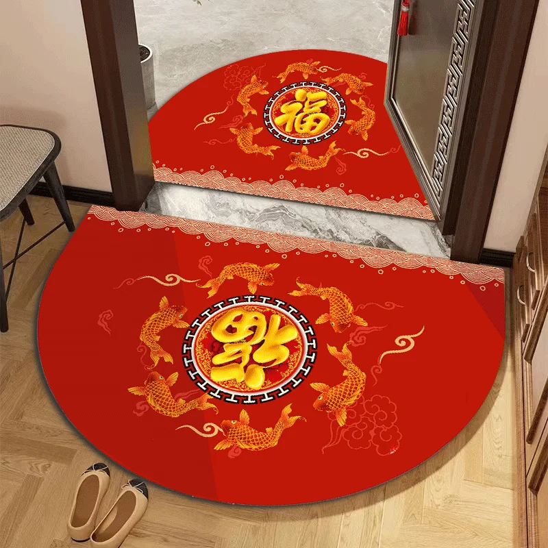 

Современный китайский коврик для входа Sle Red Luy Carp, противоскользящий коврик из ПВХ и кожи с круглым домашним дверным ковриком, износостойкий для удаления пыли