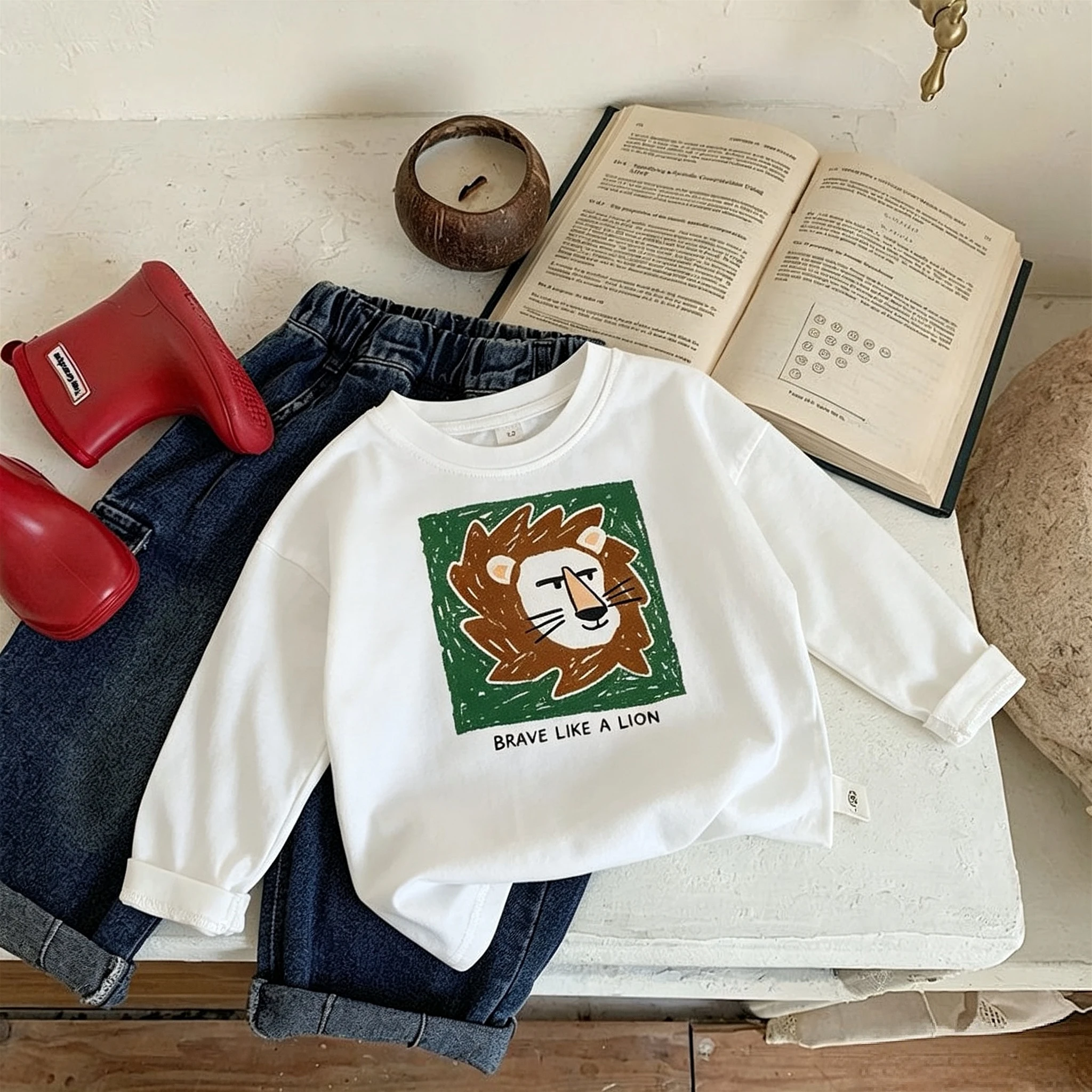Kinderoberteile für 1-7-Jährige, Basishemd, Frühling-Herbst-Kleidung, schlicht, vielseitig, modisch, Kinder-Langarm-T-Shirts, Rundhalsausschnitt – Detail 3