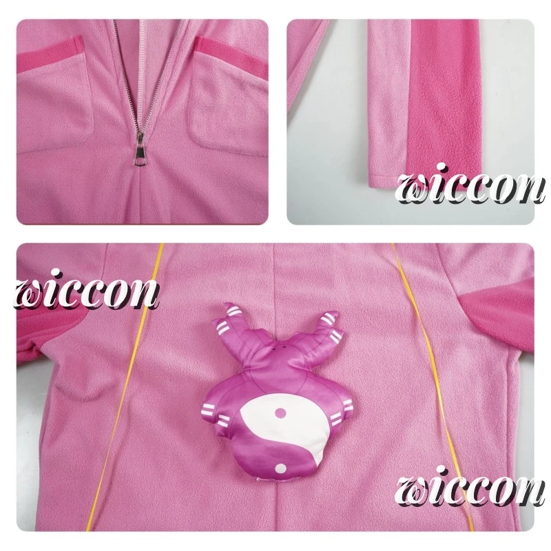 Street Cos Fighter Han Juri Cosplay Outfit Pink Pajamas with Wig for Women Girls Winter Halloween Party Suit - view 6