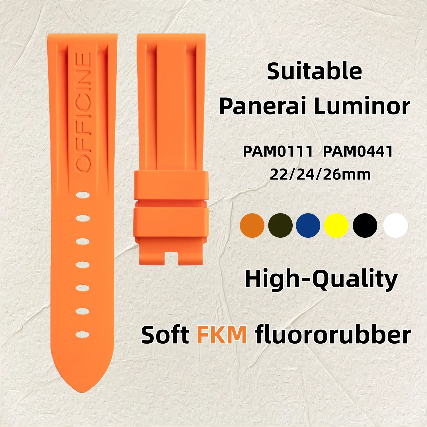 Premium High-Quality Soft Comfortable FKM Fluororubber Rubber Watch Band Strap For Panerai Luminor PAM0111 PAM0441 22*24*26mm