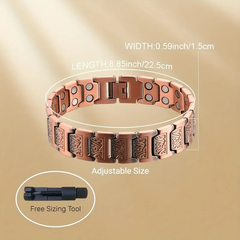 سوار مغناطيسي نحاسي قابل للتعديل للرجال والنساء - هدية مجوهرات للعلاج المضاد للحساسية مع أداة تحجيم، لهجة سوداء حديثة