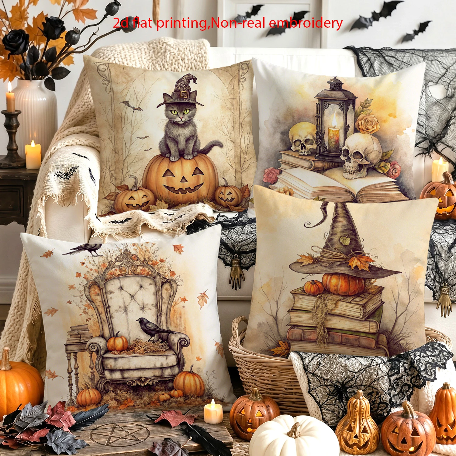 4PCS Vintage Autumn Elderly Couple Throw Pillow Covers