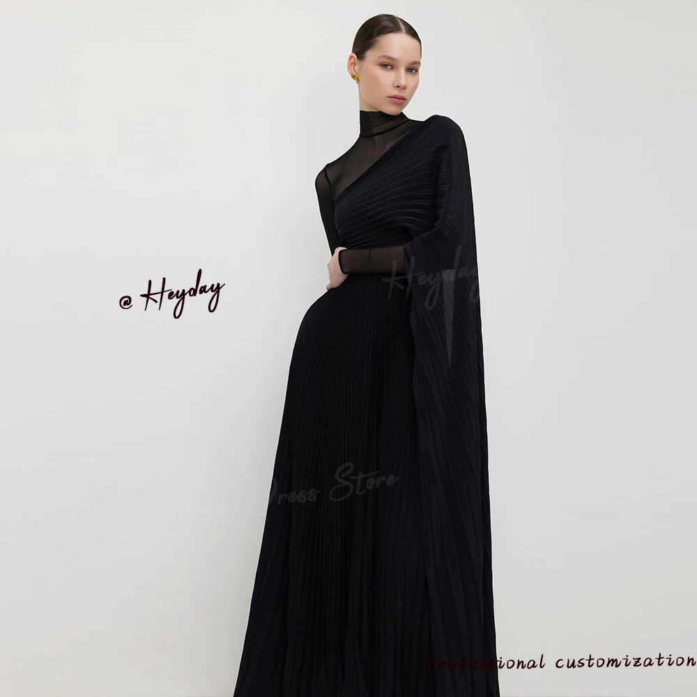 Heyday-Women\'s Elegant High neck Party gala Gown Pleat Chiffon A-line Ankle Length Formal saudi luxury evening dresses 2024