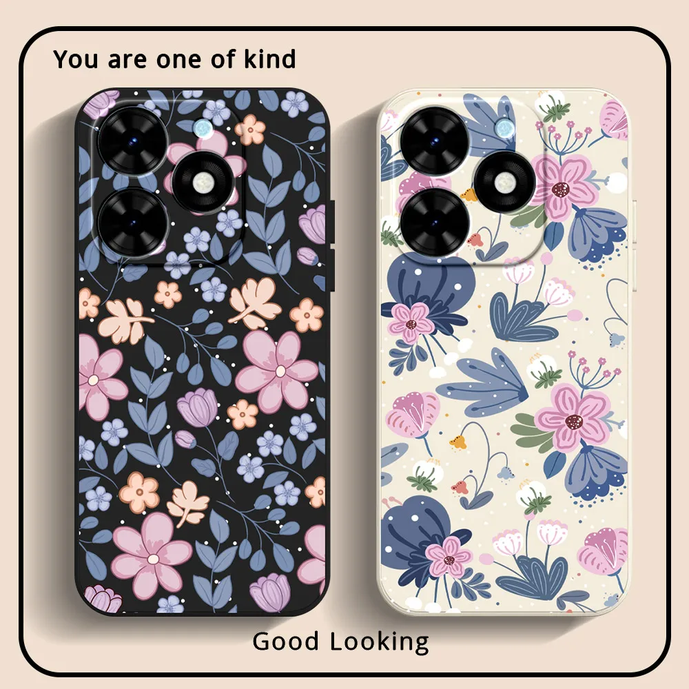 Case For Tecno Spark Go 2024 2023 2022 Spark 10C 20C 8C Pova 5 Pro Pop 7 8 Pro Phone Case Cover Shockproof Soft Silicone Flower