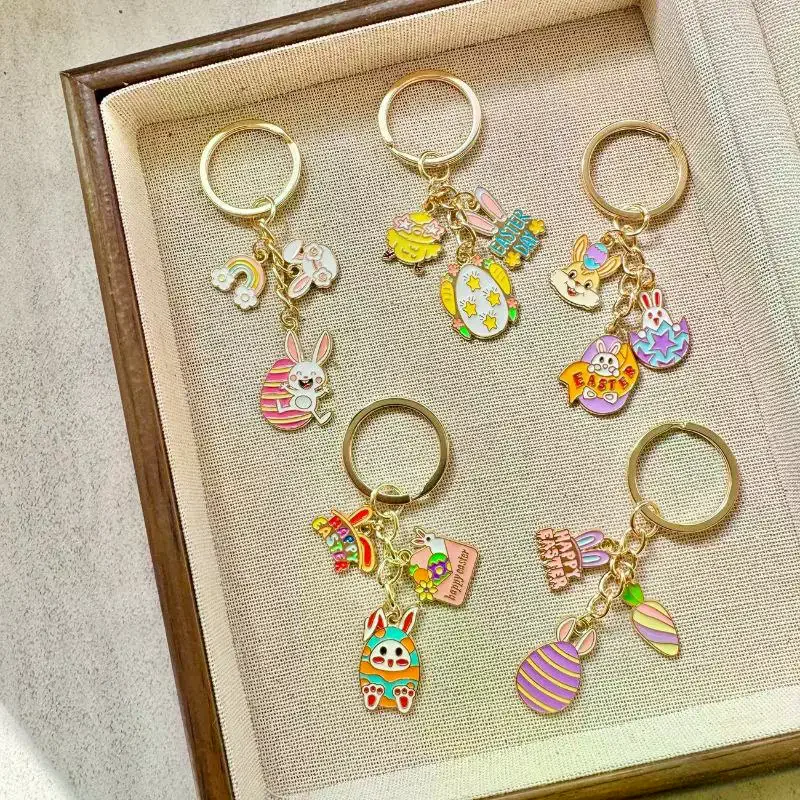 Enamel Easter Eggs Keychain Cartoon Animal Key Ring Pendants For Women Girls Handbag Decor Jewelry Gift
