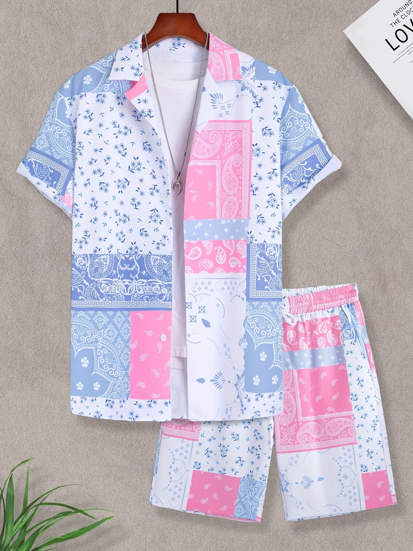 Men's Random Paisley Print Short Sleeve Shirt & Shorts Set, Resort Wear Loungewear Fashion shirt suit for men