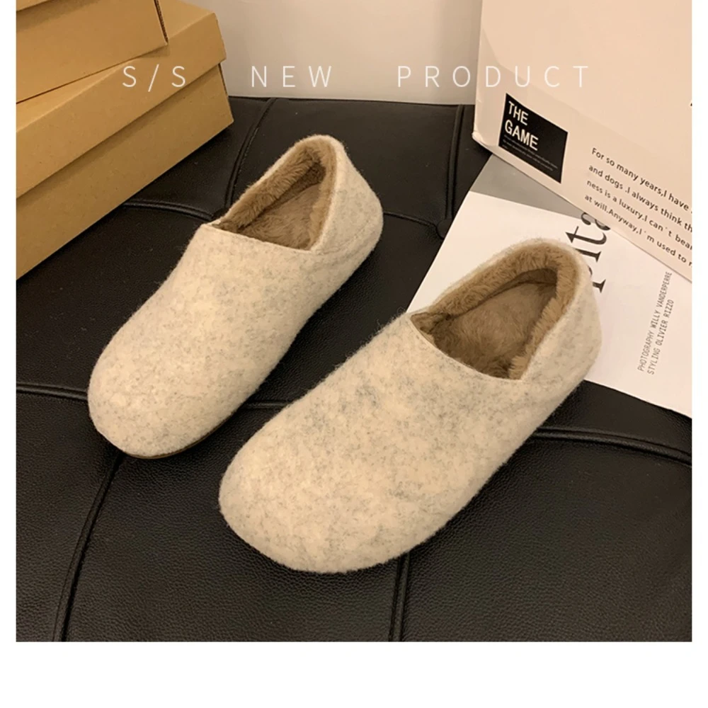 

Зимние женские удобные лоферы, модные неглубокие туфли без шнуровки, лаконичная уличная теплая хлопковая обувь