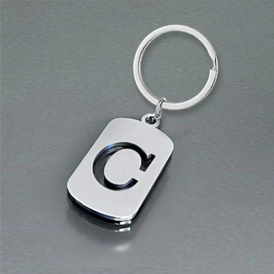 New 26 Initials Letter Stainless Steel Keychain Unisex Hollow High Quality Couple Freinds Gift Keyring Hiphop Street Accessories