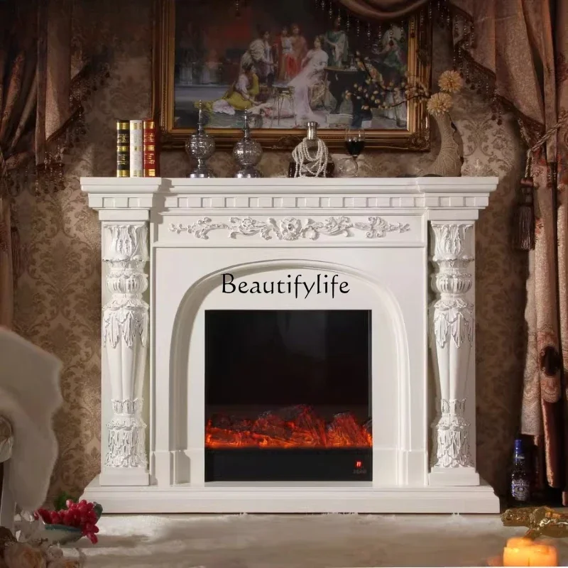 

01European white fireplace decorative cabinet American living room cabinet fireplace cabinet