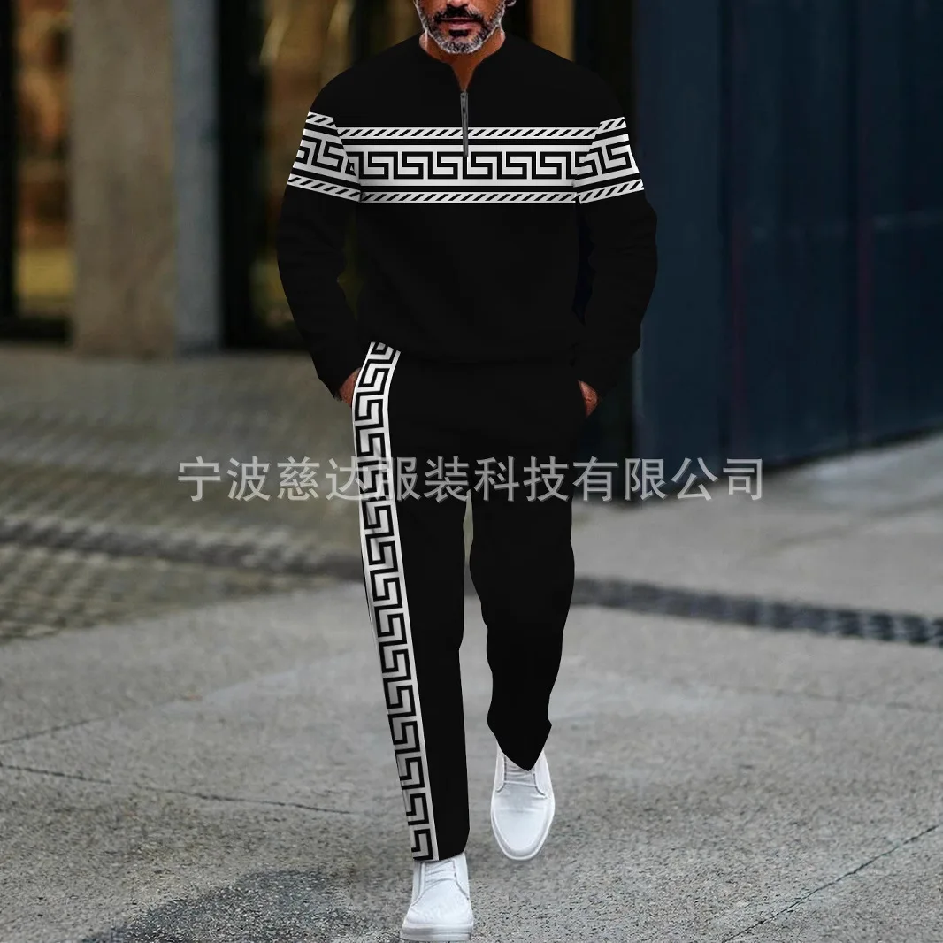 2025 New - style Independent Website Cross - border Foreign Trade Men's Round - neck Pullover with Contrast Color 3D Printing