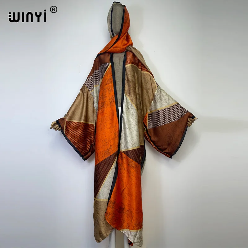 

2022 KUWAIT WINYI new Muslim coat Boho Print Self Belted Front Open Long Kimono kaftan Beach Tunic Women Wrap Dresses