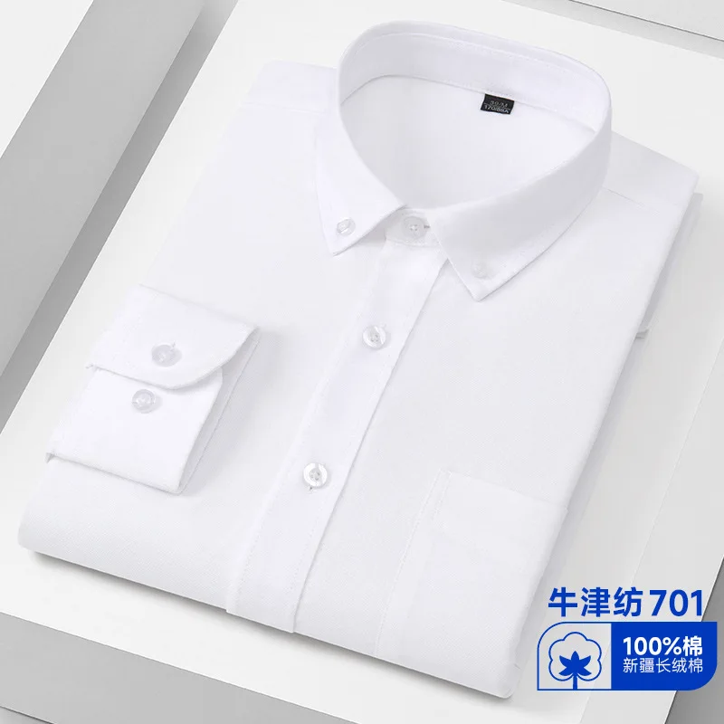 New Men\'s Social Shirt Long Sleeve 100%Pure Cotton Oxford Soft Buttoned Formal Male Clothes Oversized Solid Color Shirt S-7XL