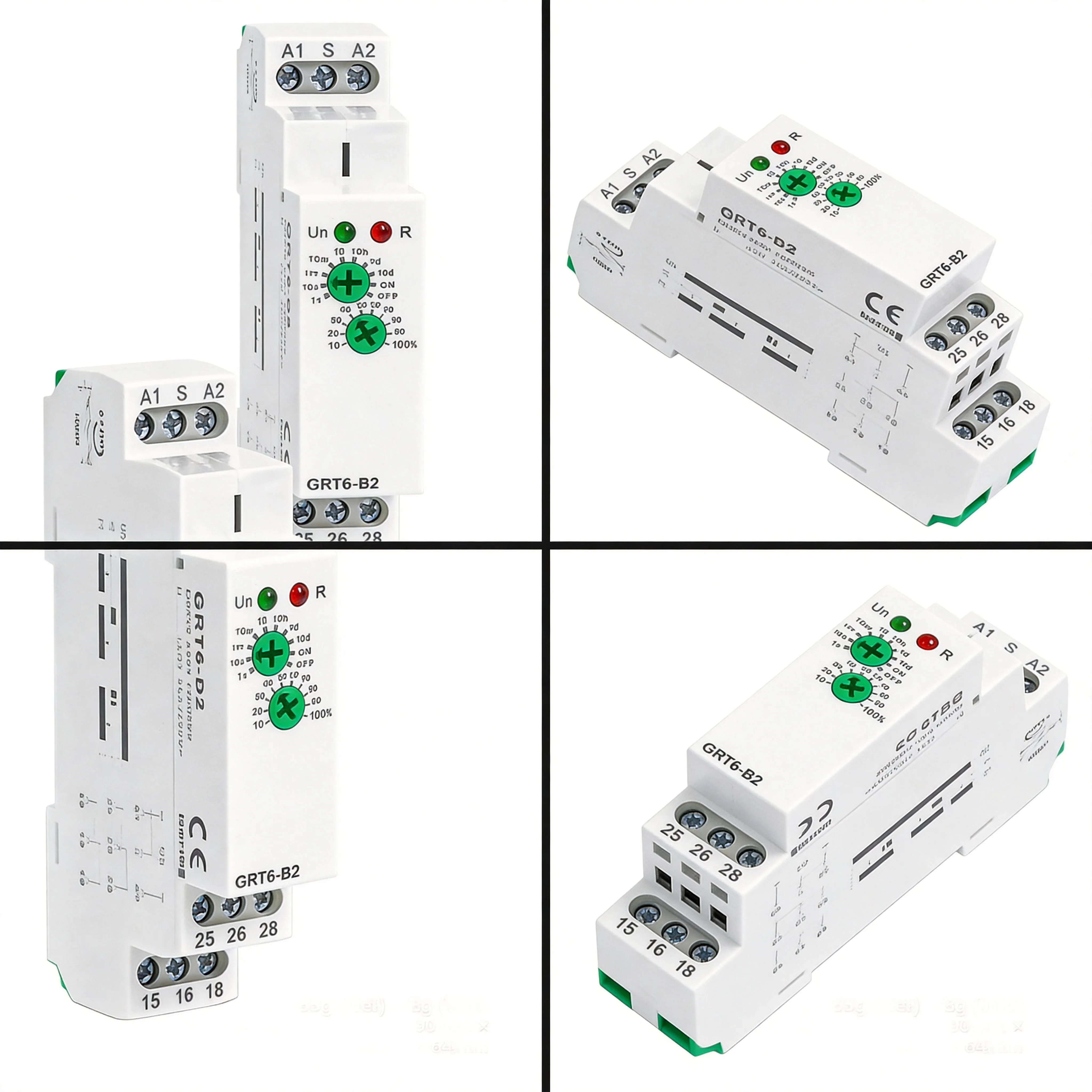 GRT6-B2 Single Function Delay Relay 2SPDT 10A, Adjustable 0.1s-10 Days Pause, DIN Rail Mount For Automation