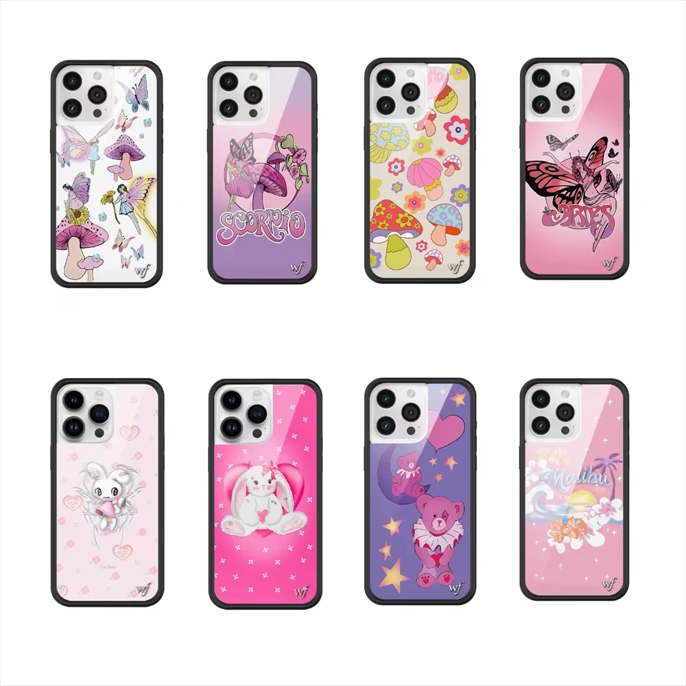 

Wildflower 3D Cute Mushroom Rabbit Phone Case for iPhone 11 12 13 14 15 16 17Pro Max Plus INS Cartoon wf Butterfly Elf Cover﻿﻿﻿﻿