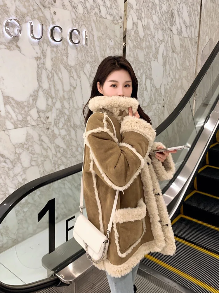 Chaqueta de lana de cordero cárdigan para mujer tapeta frontal apertura Central acceso primario entrada principal puerta de enlace principal jefe Ins