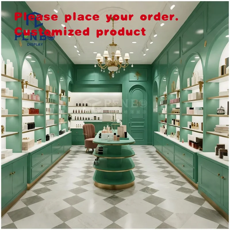 custom.Customized Glass Wooden Perfume Wall Display Shelf Beauty Makeup Store Fixtures Display Cabinet Perfume Showcase and Cabi