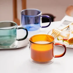 250ml Colorful Glass Cups with Handle Heat Resistant Double Wall Milk Coffee Mugs Water Cups Clear Wine Glasse Home Drinkware