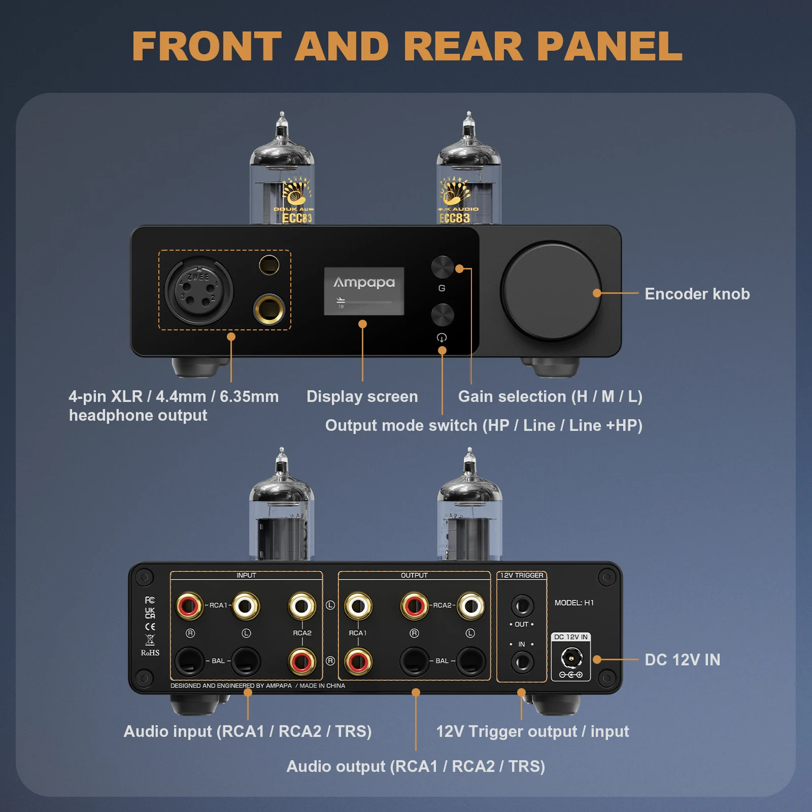 Douk Audio Ampapa H1 Class A Headphone Amplifier 4000mW High Power HiFi Stereo Preamp Desktop Amp for Audiophile Home System