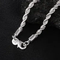 Silver Color 4mm Chain Male Twisted Rope Necklace Bracelets Fashion Women Men Silver High Quality Jewelry Set 3