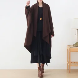 2023 Long Cardigan Women Sweater Autumn Winter Bat Sleeve Knitted Sweater Plus Size Jacket Loose Ladies Sweaters Solid Shawl