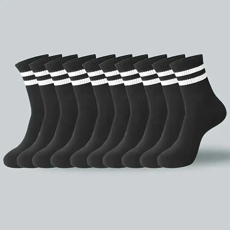 Calcetines de cuello redondo a rayas para hombre y mujer, calcetín informal transpirable a prueba de olores que absorbe el sudor para todas las estaciones, primavera y otoño