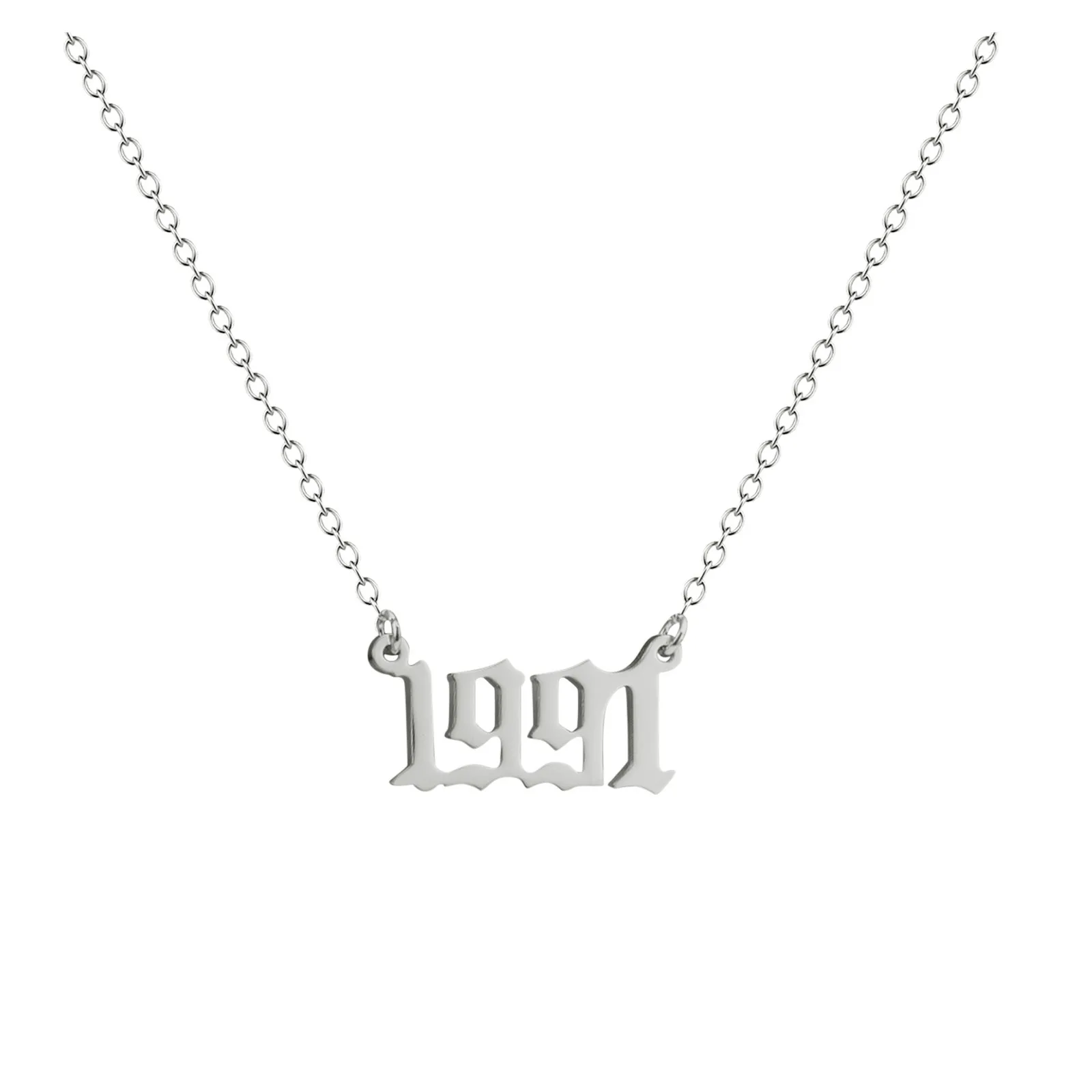 1990 2000 Number Pendant Necklace For Women Silver Stainless Steel Necklaces Number Necklaces For Teen Girls Jewelry