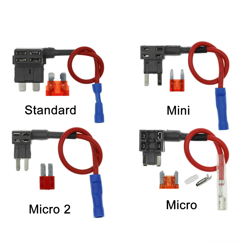 12V MINI SMALL MEDIUM Size Car Fuse Holder Add-a-circuit TAP Adapter with 10A Micro Mini Standard ATM Blade Fuse