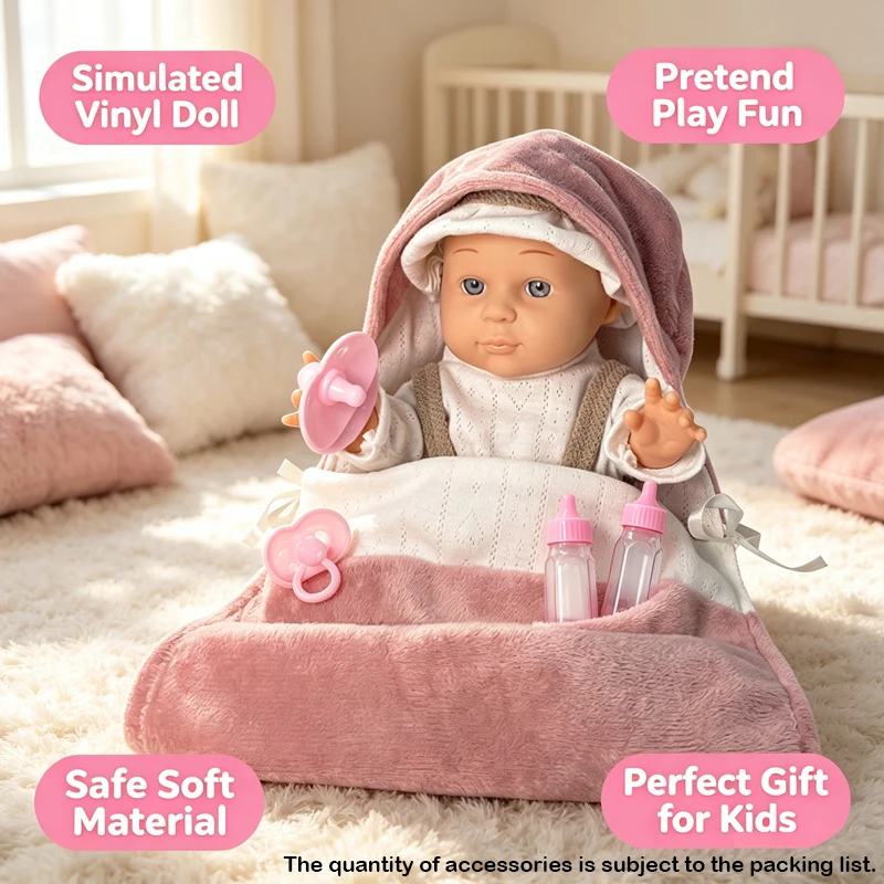 Simulated Baby Doll 12 Inch Vinyl Cute Boy Doll Role-Playing Interactive Accessories Set Baby Doll Toys Gifts for Children