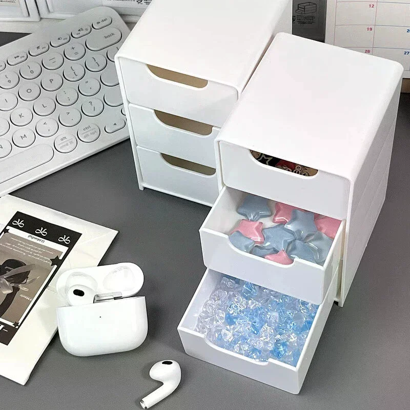 3-Tier Cosmetic Storage Box Organizer With Drawers Multifunctional Countertop Storage For Jewelry Office Supplies