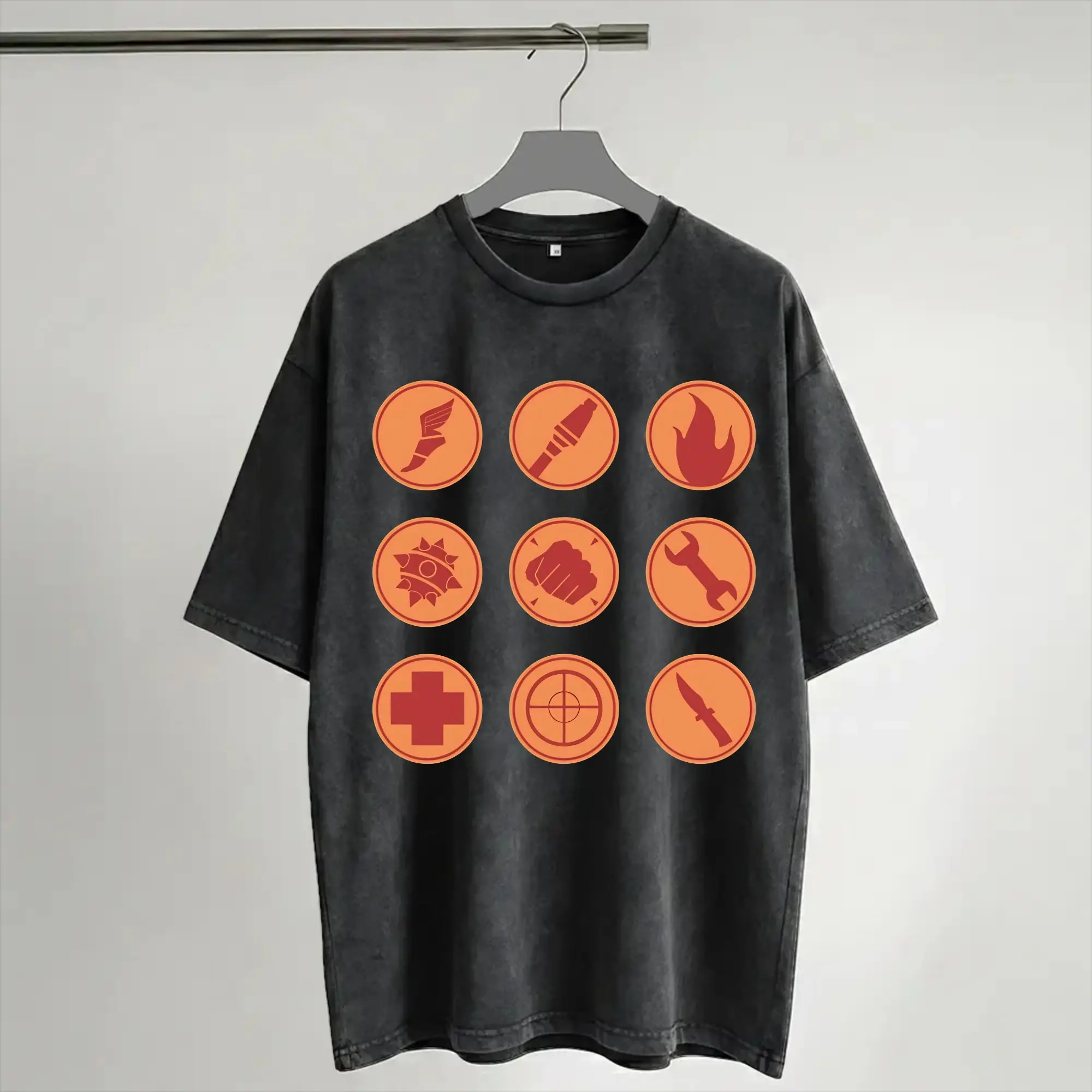 TF2 RED Class Symbols Team Fortress 2 T Shirt Hip Hop Washed 100% Cotton Oversize T-Shirts  Retro for Men Women Streetwear