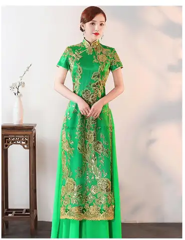 Ao dai 치파오 우아한 중국 원피스, aodai 국가 스팽글, 오리엔탈 원피스, qipao 베트남 의류, ao dai 원피스 qipao, 2025
